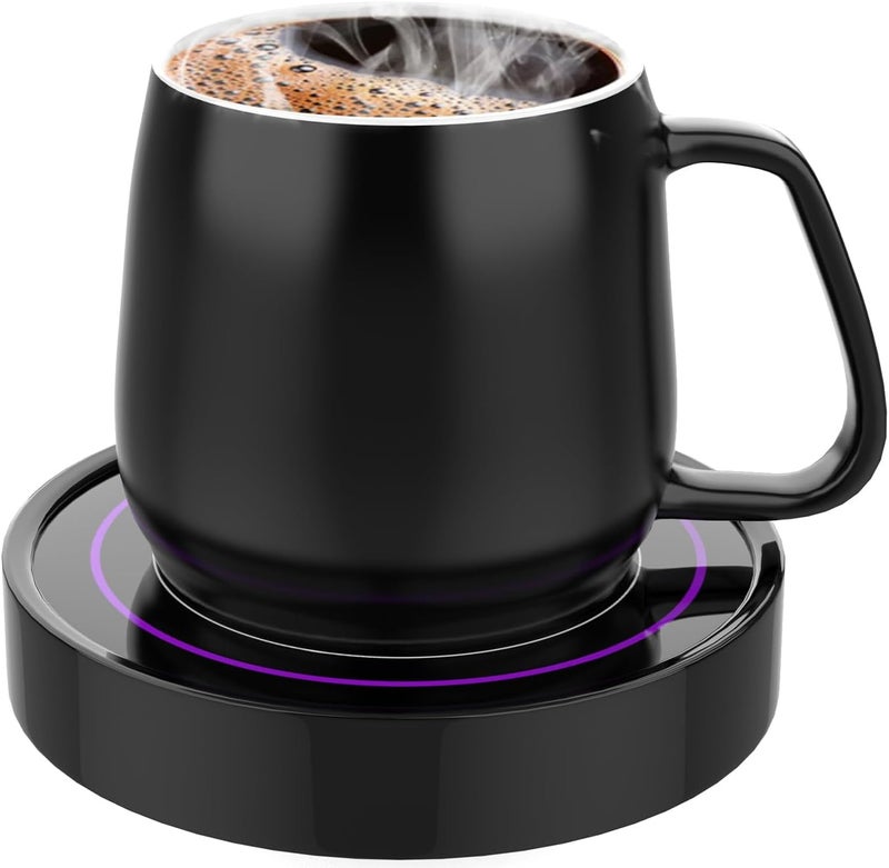 Dimux Coffee Warmer with Mug Set - Electric Beverage Cup Warmer for Desk Office Home Use, Candle Warmer Heating Plate with Gravity Switch Auto Shut Off (Up to 131F/55C), 12oz (Purple Set) - Image 1